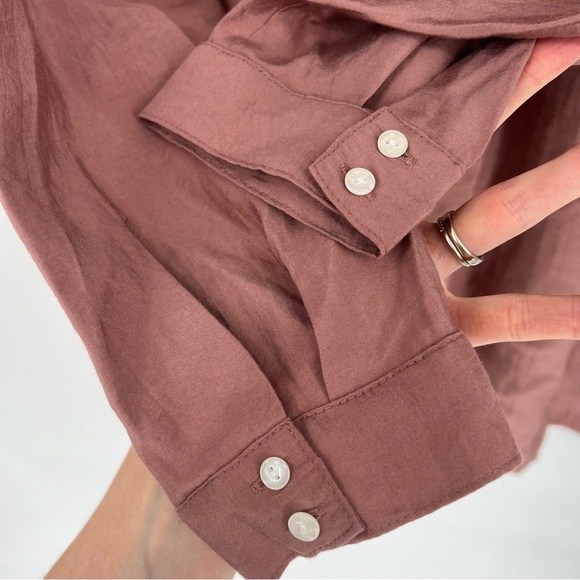 J. Jill Women's Pink Modal Blend Button-Up Puckered Long Sleeve Blouse Top - Picture 9 of 12